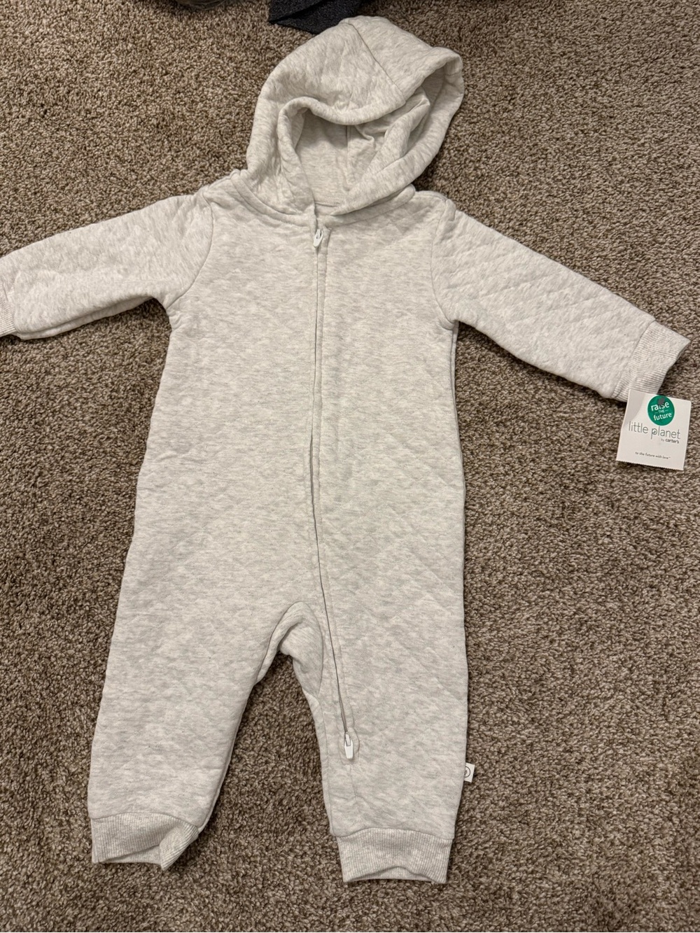 Little Planet Quilted Light Gray Hooded One-Piece for Babies